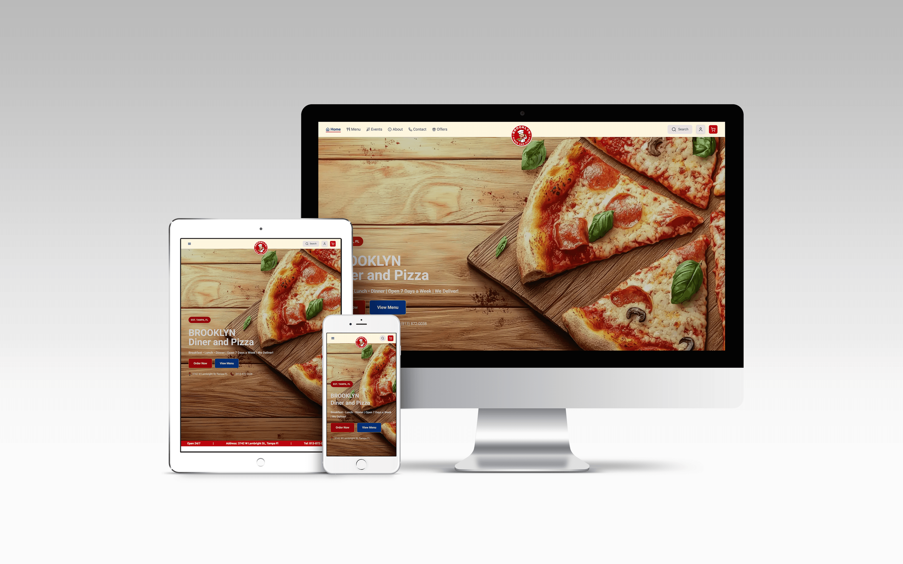 Brooklyn Diner and Pizza responsive website mockup