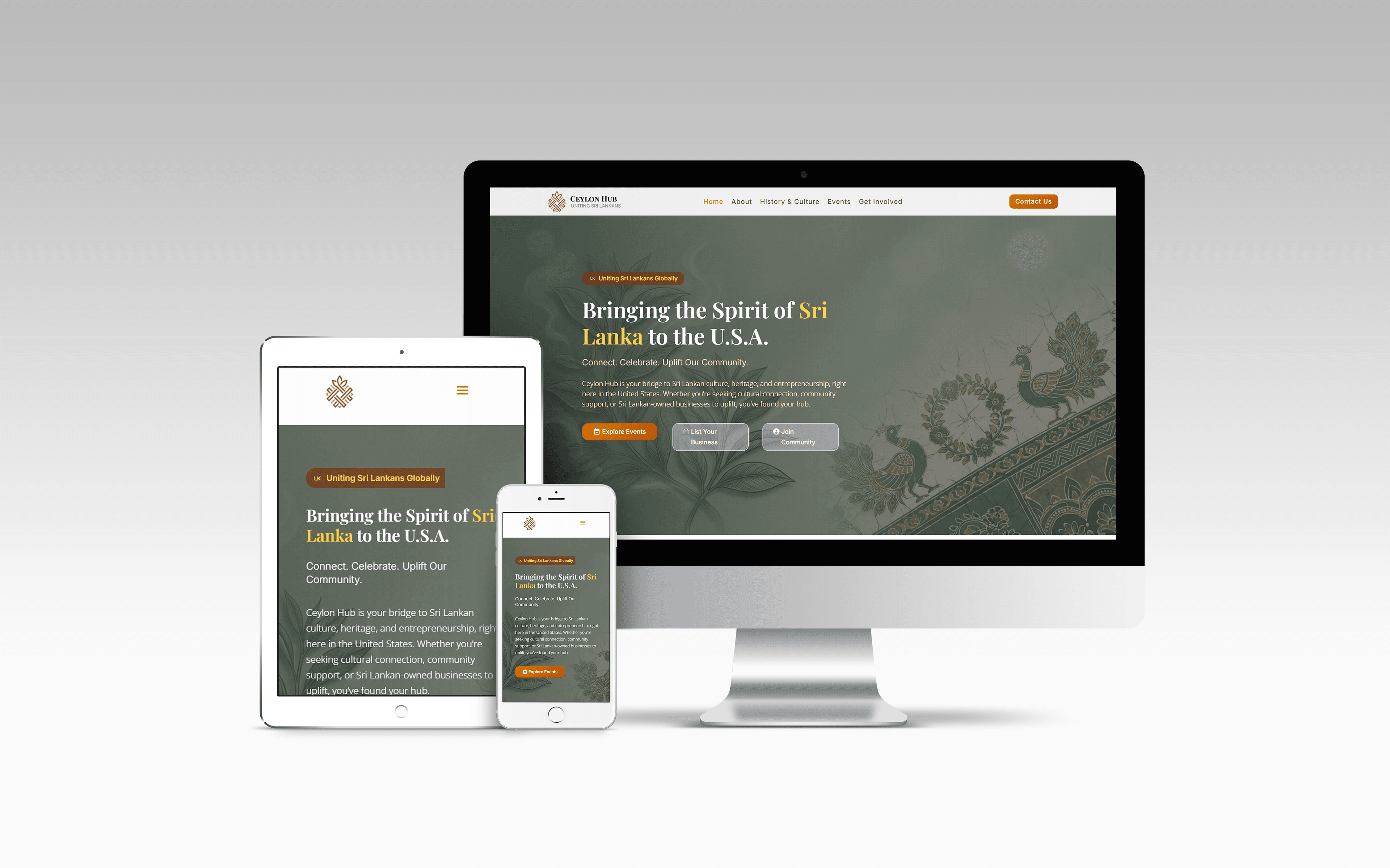 CeylonHub USA responsive website mockup