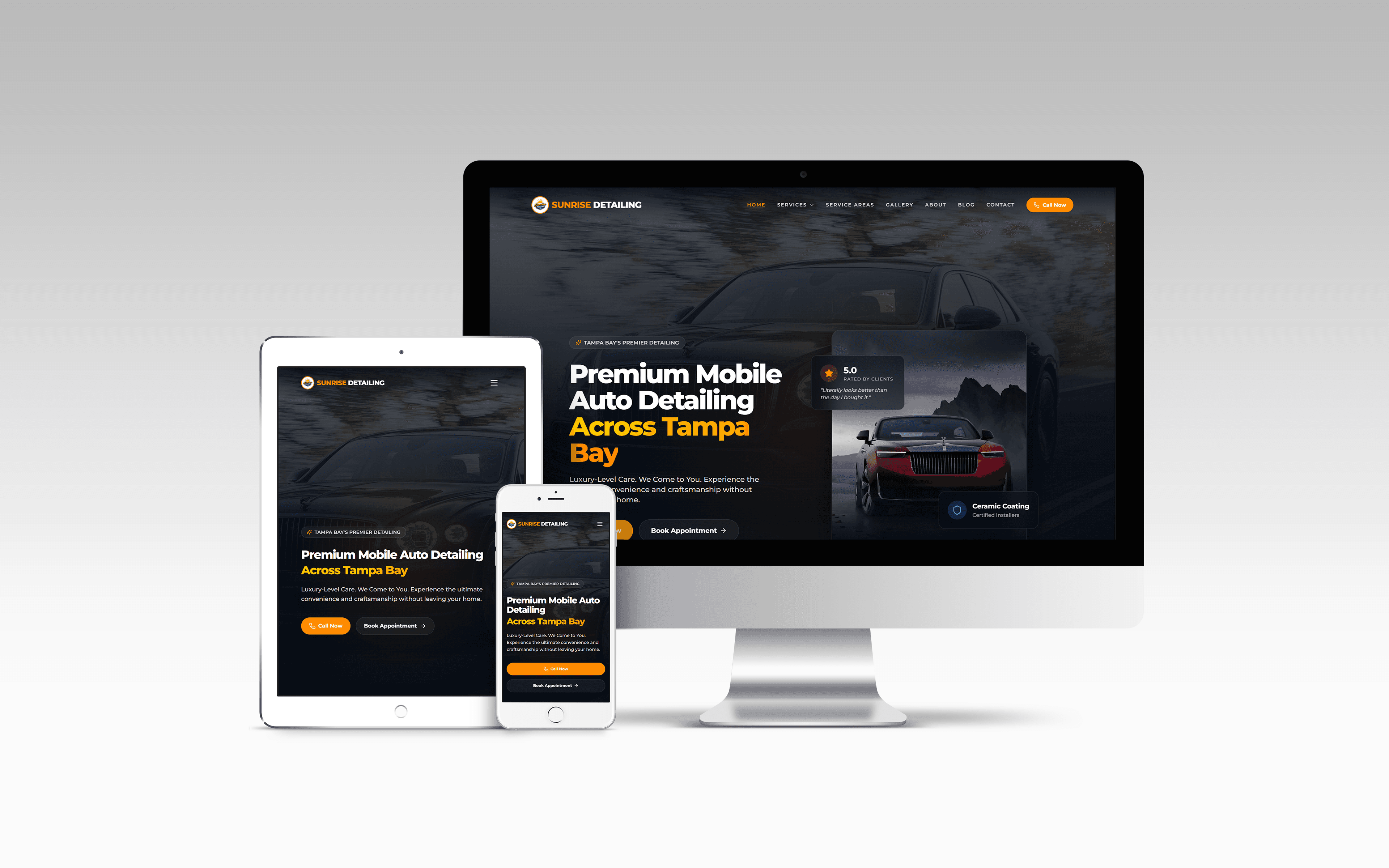 Sunrise Detailing responsive website mockup