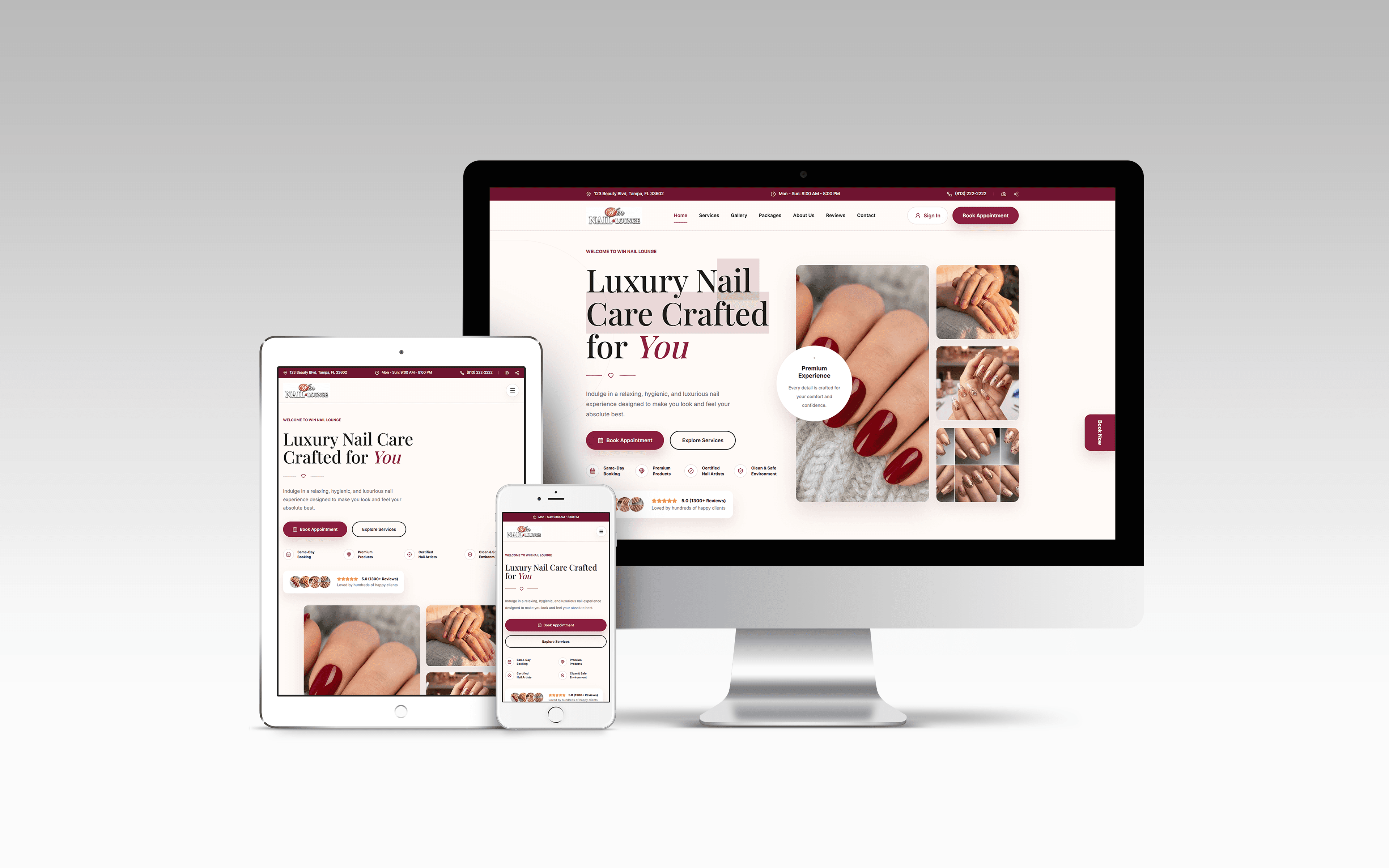 Win Nail Lounge responsive website mockup