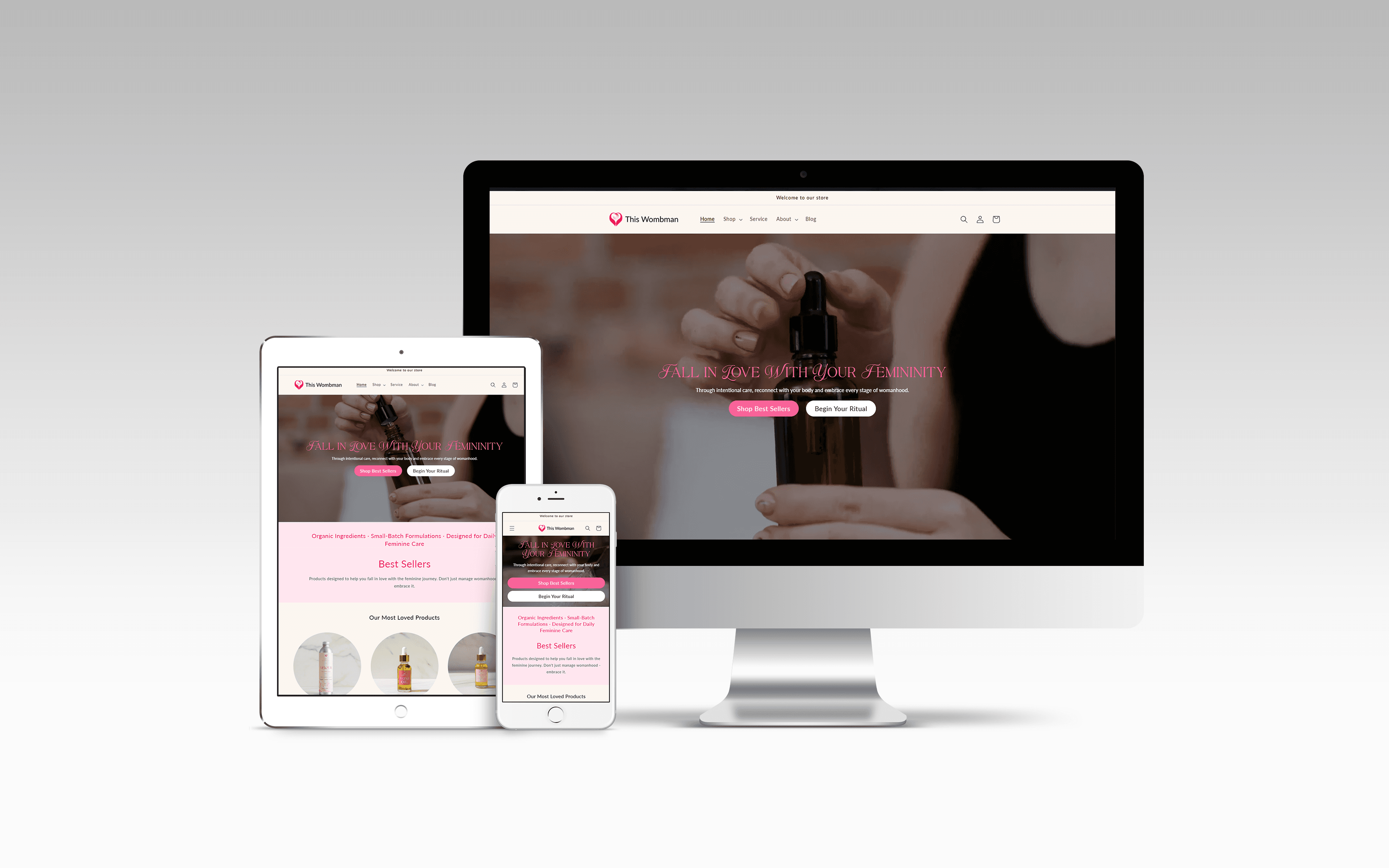 This Wombman responsive website mockup